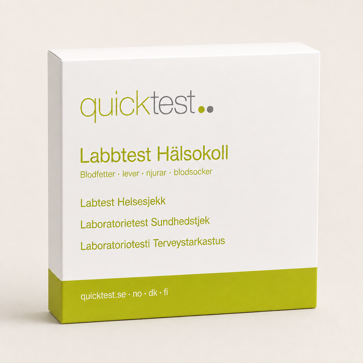 Terveystarkastus - veren rasva-arvot, maksa, munuaiset & verensokeri - Quicktest laboratoriotesti, pakkaus
