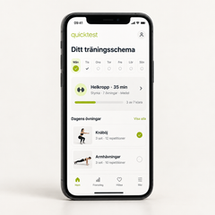 Henkilökohtainen harjoitussuunnitelma Quicktest-terveysportaalissa iPhonella