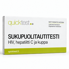 Quicktest SUKUPUOLITAUTITESTI – HIV, hepatiitti C ja kuppa – suomenkielinen tuotekuva