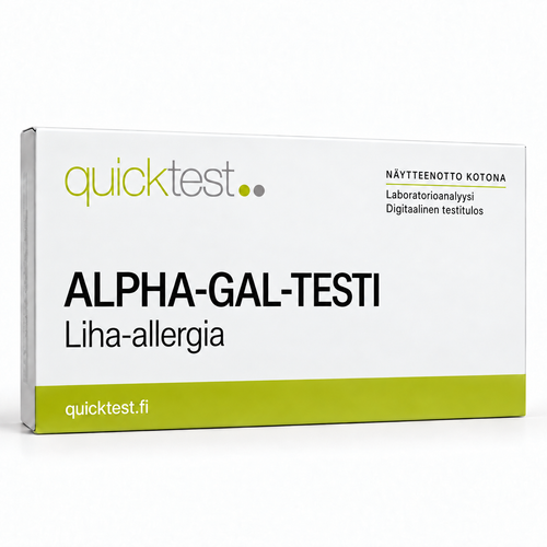 Quicktest ALPHA-GAL-TESTI – Liha-allergia – suomenkielinen tuotekuva