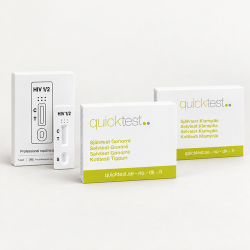 STI-paket med Quicktests klamydiasjälvtest, gonorrésjälvtest och HIV 1/2-test