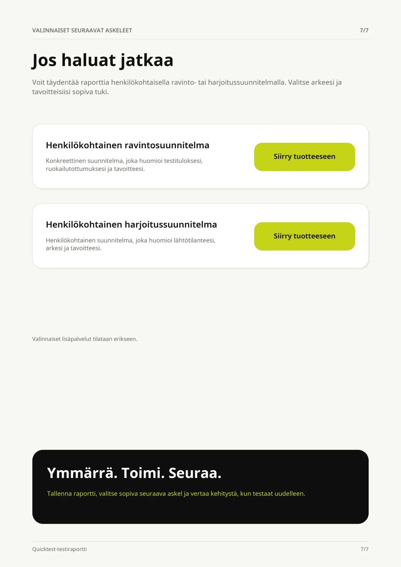 Esimerkki tulosraportista – Sivu 7/7